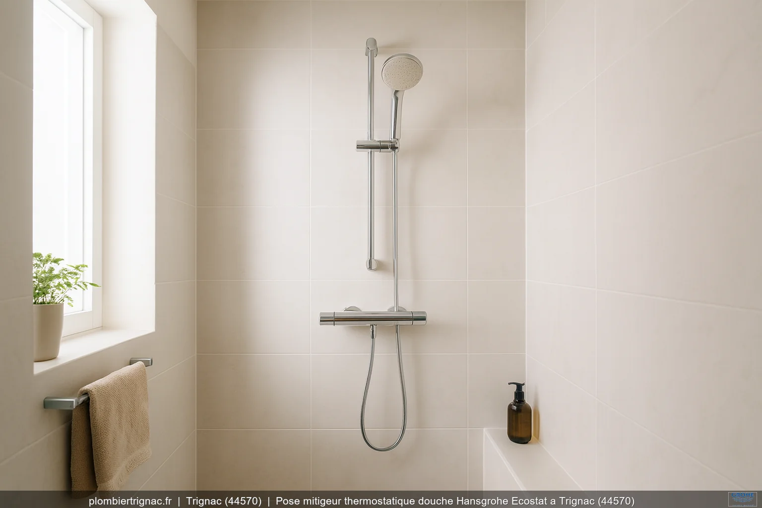 Pose mitigeur thermostatique douche Hansgrohe Ecostat a Trignac (44570)