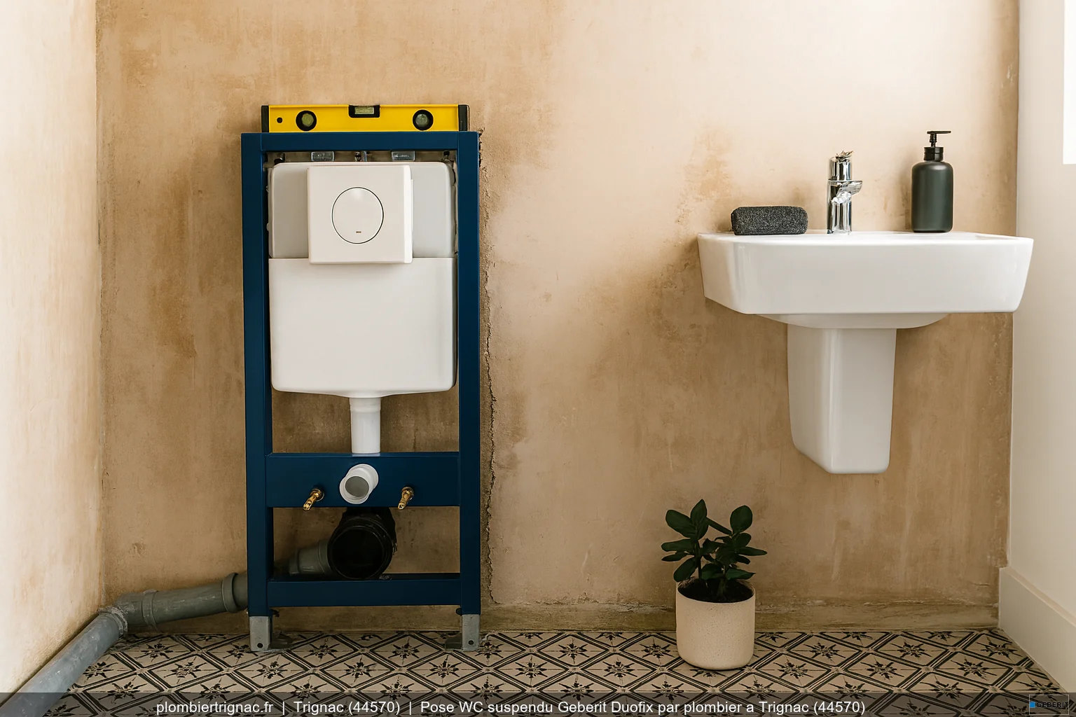 Pose WC suspendu Geberit Duofix par plombier a Trignac (44570)